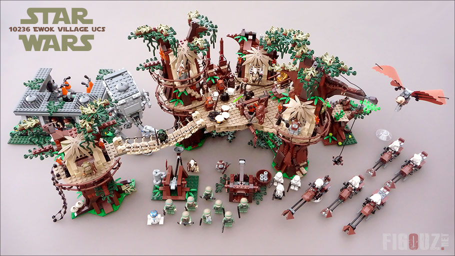Le 10236 Ewok Village peuplé de moult minifigurines LEGO Star Wars dédiées à la bataille d'Endor