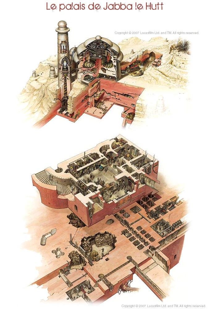 Coupe et plan du palais de Jabba the Hutt - Jabba's Palace Cuteway