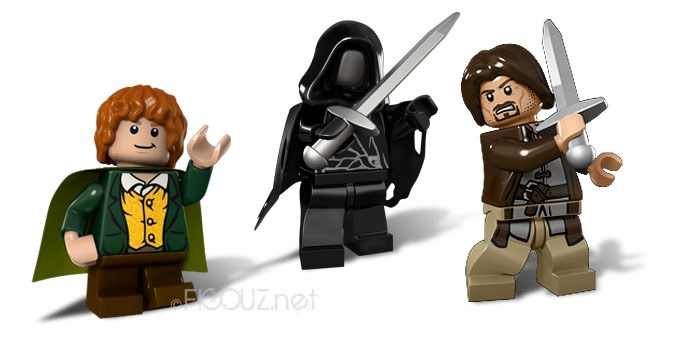 Les minifigurines du set 9472 : Aragorn, Merry & les Nazguls