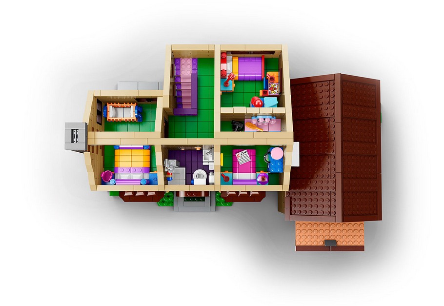Vue l'intérieur aménagé du premier étage de la maison des Simpson LEGO