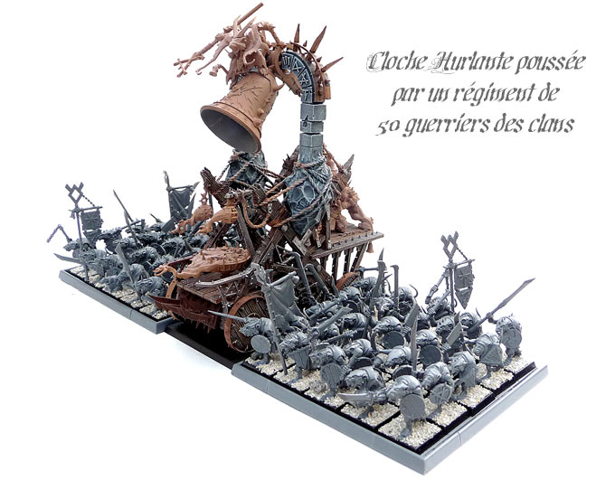 La Cloche Hurlante pouss&eacute;e par un r&eacute;giment de 50 guerriers des clans Skavens - WIP