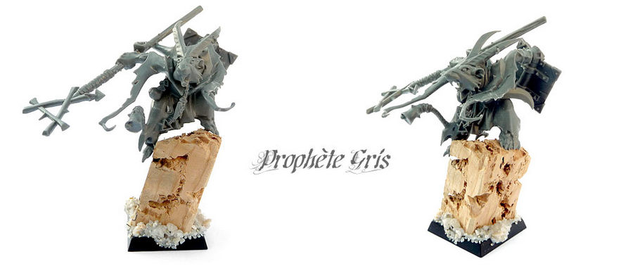 Proph&egrave;te Gris Skaven plac&eacute; sur une colonne de pierre (en li&egrave;ge) - WIP