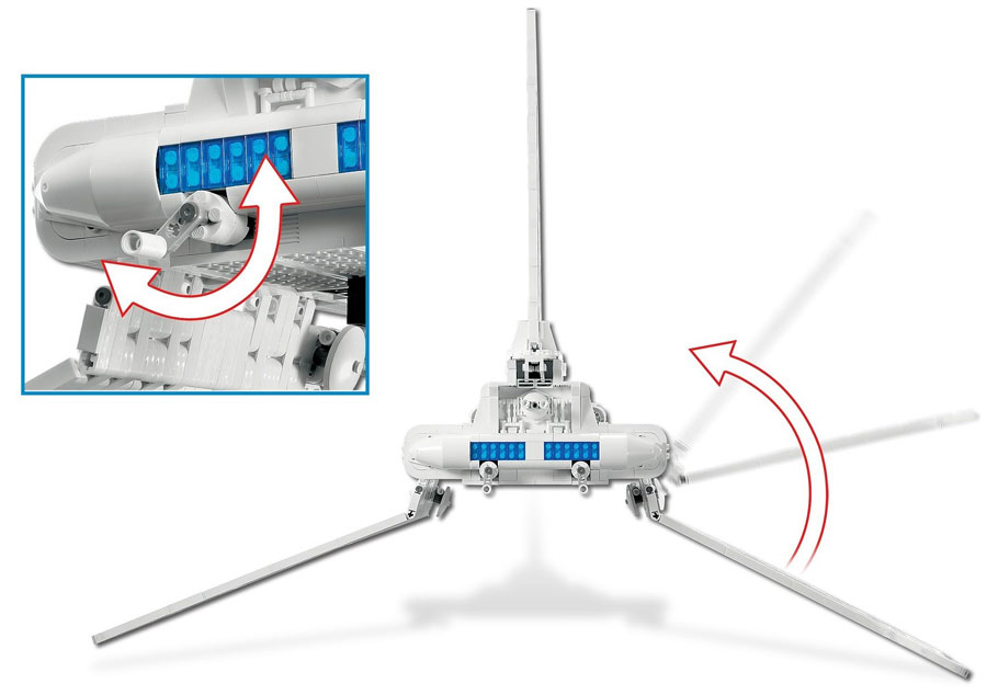 Les manivelles permettant de fermer et ouvrir les ailes latérales du 10212 Imperial Shuttle