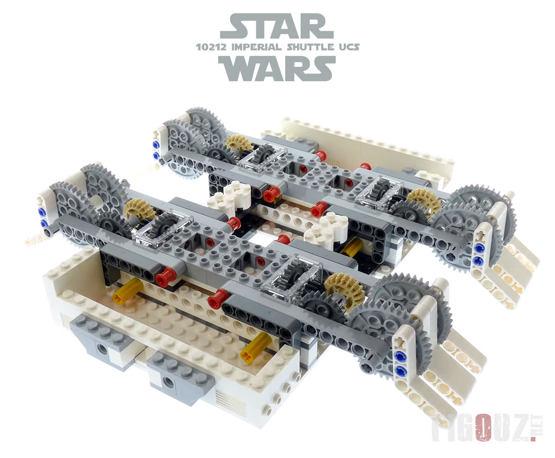 Le mécanisme LEGO Technic composé de deux systèmes d'engrenages de la navette impériale 10212 UCS