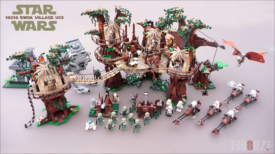 Le 10236 Ewok Village peuplé de moult minifigurines LEGO Star Wars dédiées à la bataille d'Endor
