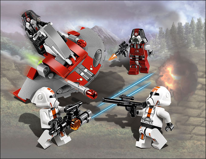 Scène illustrant le set 75001 Republic Troopers vs Sith Troopers Battle Pack