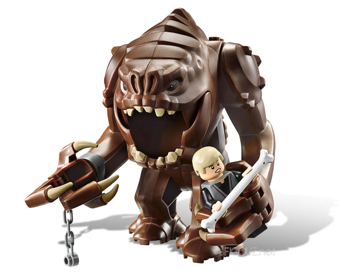 Luke Skywalker aux prises avec le Rancor du set LEGO 75005 Rancor Pit