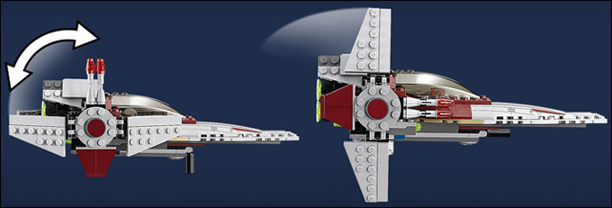 Détails et fonctionnalités du V-Wing Starfighter du set 75039