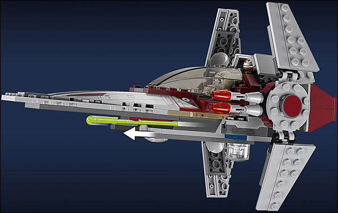 Détails et fonctionnalités du V-Wing Starfighter du set 75039