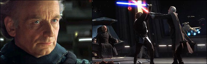 L'Empereur Palpatine prisonnier de Grievous sur l'Invisible Hand durant la bataille de Coruscant !