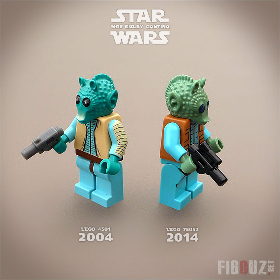 Photo comparative des 2 minifigurines de Greedo - 10 ans séparent ces deux minifigurines