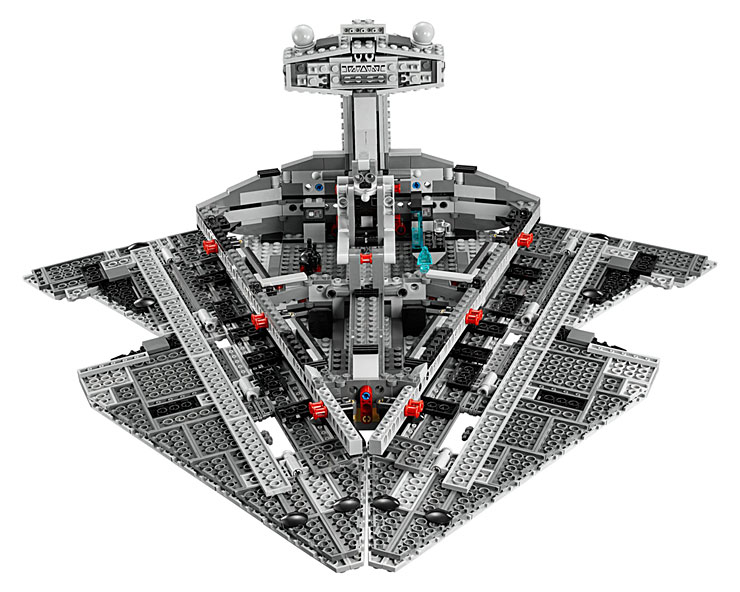 Les pans supérieurs s'ouvrent et donnent accès à l'intérieur du Star Destroyer LEGO Star Wars