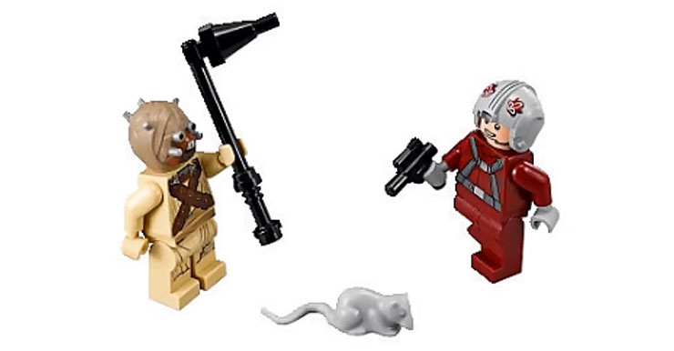 Les minifigurines de Tusken Raider et de pilote de Skyhopper du set 75081