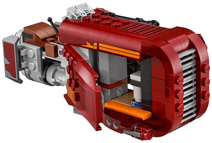 Vue détaillée du Speeder de Rey du set Lego 75099