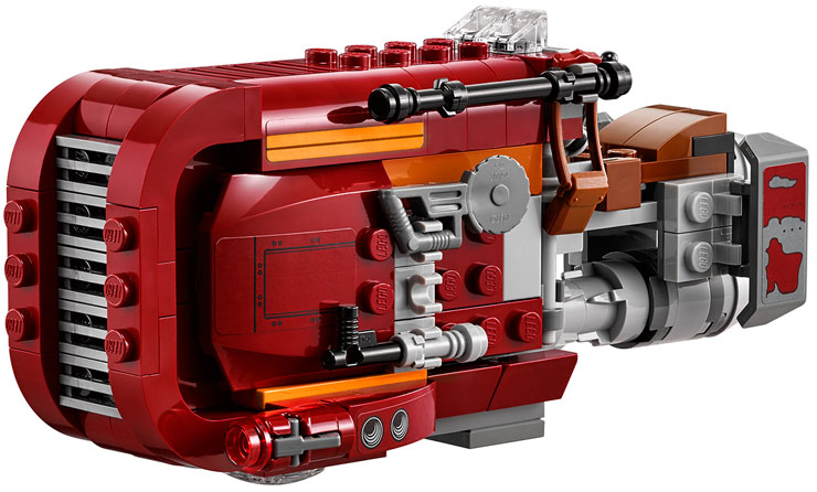 Vue détaillée du Speeder de Rey du set Lego 75099