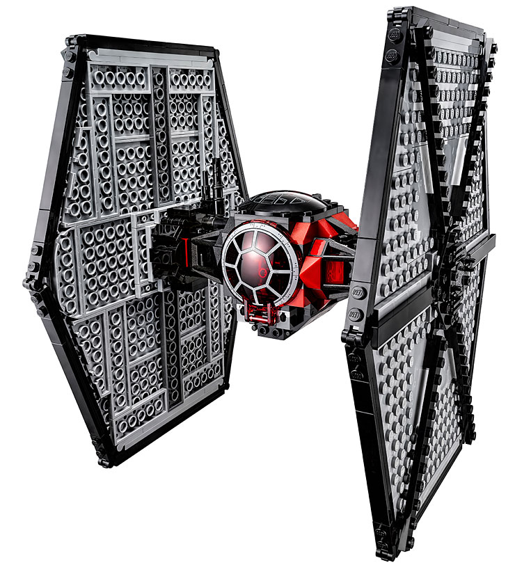 Vue détaillée du TIE Fighter des forces spéciales du Premier Ordre du set Lego 75101