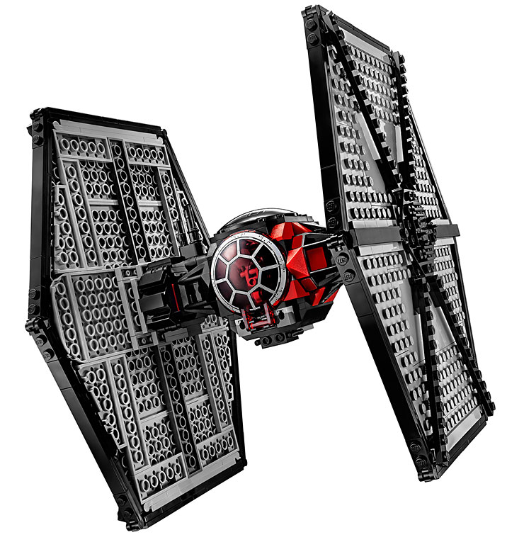 Vue détaillée du TIE Fighter des forces spéciales du Premier Ordre du set Lego 75101