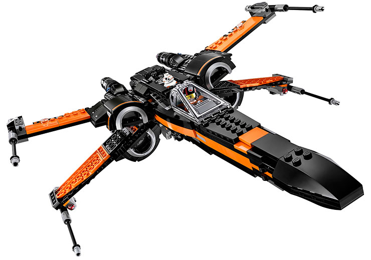 Vue détaillée du chasseur X-Wing de Poe Dameron du set Lego 75102