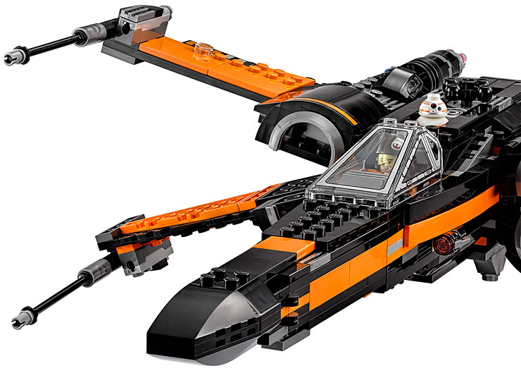 Vue détaillée du chasseur X-Wing de Poe Dameron du set Lego 75102