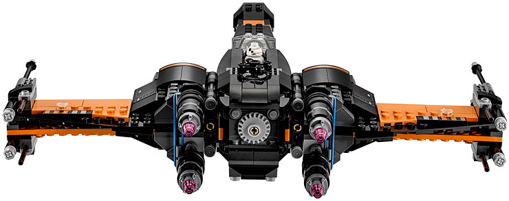 Vue détaillée du chasseur X-Wing de Poe Dameron du set Lego 75102