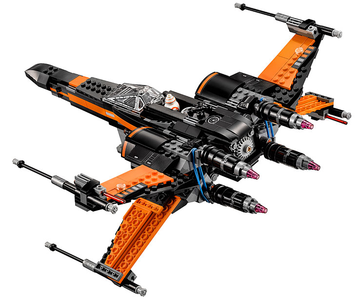 Vue détaillée du chasseur X-Wing de Poe Dameron du set Lego 75102