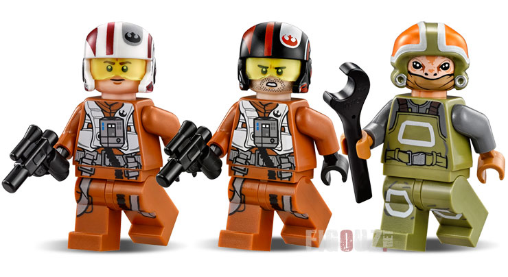 Les minifigurines de Poe Dameron, du pilote et de technicien de la Résistance du set 75102