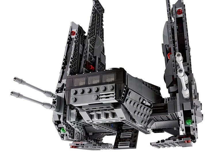 Vue détaillée de la navette de commandement de Kylo Ren du set Lego 75104