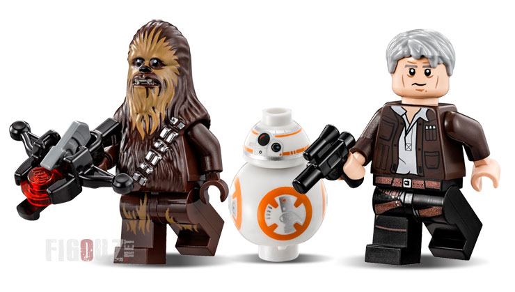 Les minifigurines de Han Solo, Chewbacca et BB-8 du set 75105