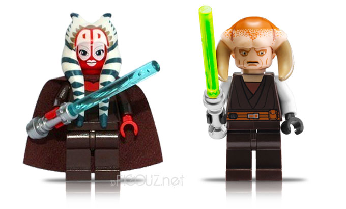 Les minifigurines des Maîtres Jedi Shaak Ti et Saesee Tiin