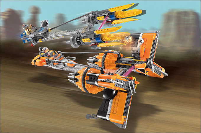 Scène illustrant le set 7962 Anakin's & Sebulba's Podracers