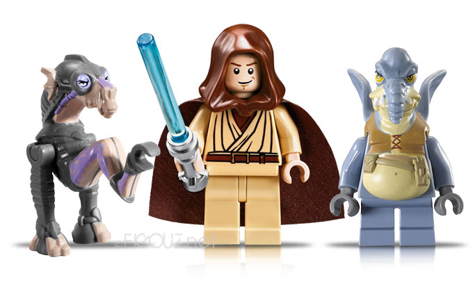 Les minifigurines de Sebulba, Obin-Wan et Watto du set LEGO Star Wars 7962