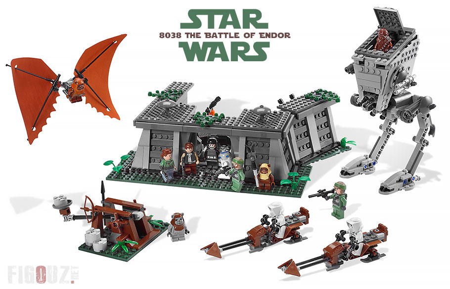 Le vaisseau et les minifigurines du set 8038 The Battle Of Endor 10 Year Anniversary Edition, paru en 2009