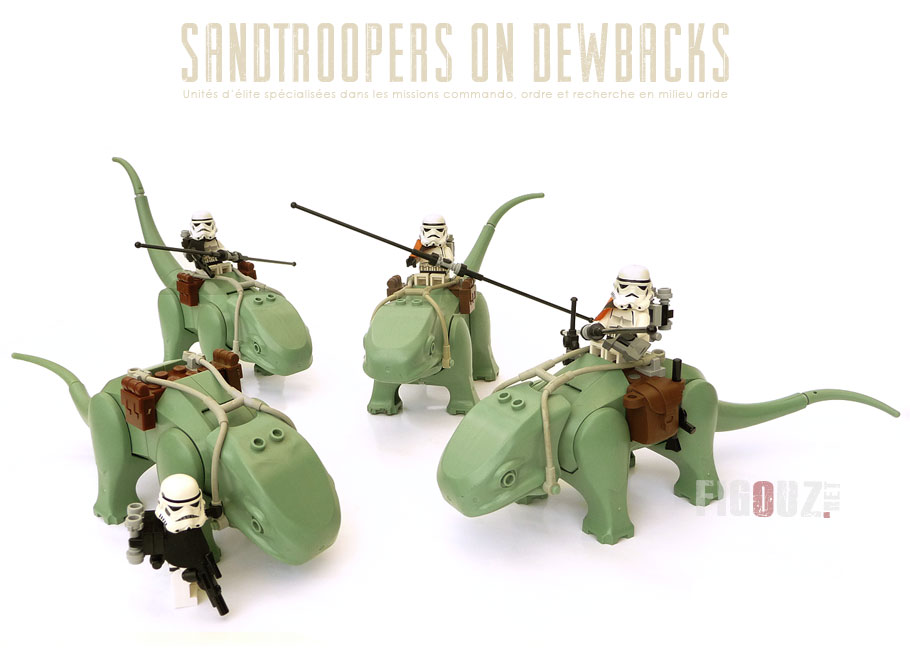 Escadron de Sandtroopers Impériaux montés sur Dewbacks en patrouille dans les déserts de Tatooine !