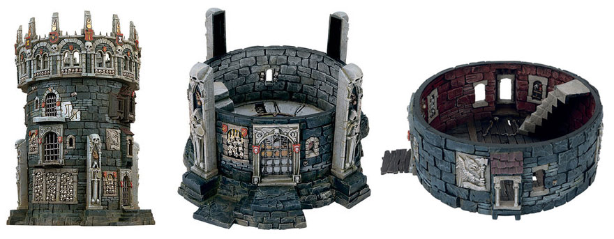 Les éléments qui composent le décor de la tour de sorcier pour Warhammer