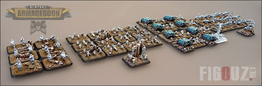 Peinture de 48 socles d'infanterie de mon armée de la Death Korps Of Krieg pour Epic Armageddon