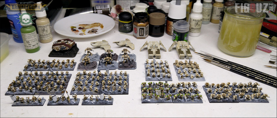 Death Guard Pre-Heresy - Les formations d'infanterie de ma première liste Death Guard en cours de peinture