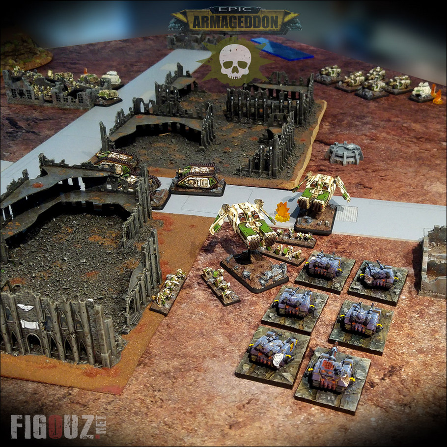 Epic Armageddon 30K - Assaut des Breachers en Caestus de la Death Guard sur une formation de Sicarans Space Wolves