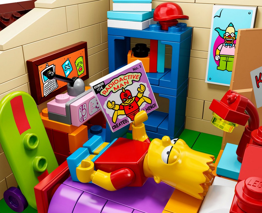 Les détails de l'aménagement de la chambre Bart dans la maison LEGO Simpson