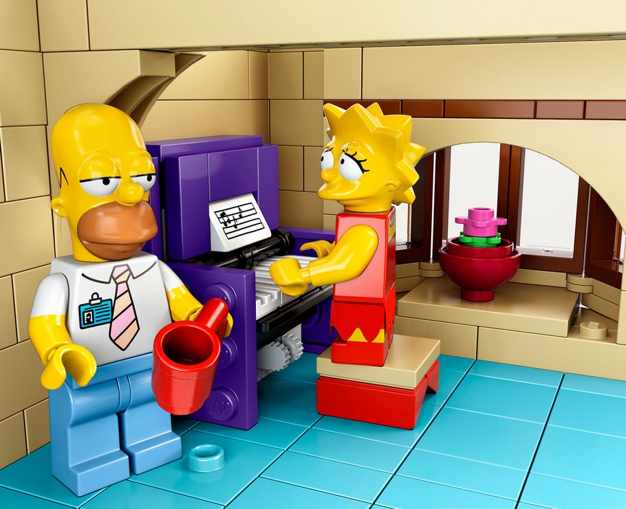 Les détails de l'aménagement de la pièce au piano de la maison Simpson LEGO