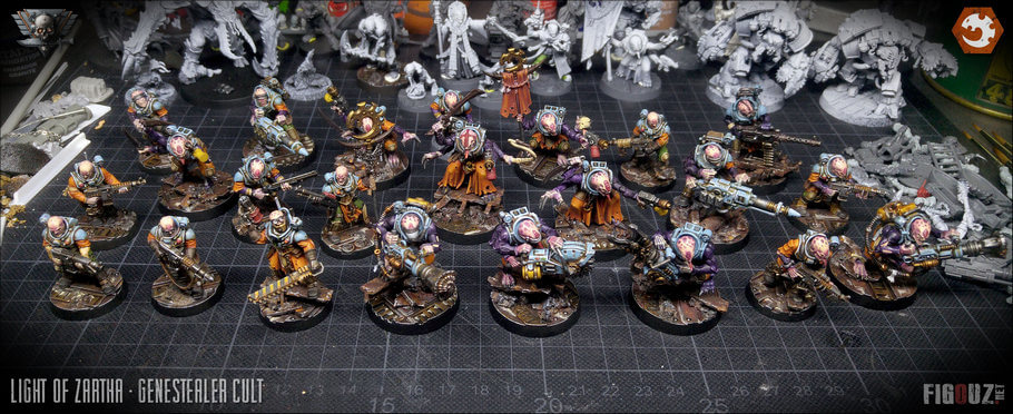 WIP - Photo d'ensemble de mon culte Genestealer de La Lumière de Zartha