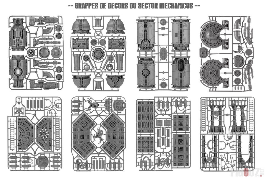 Détail des grappes de décors du Sector Mechanicus