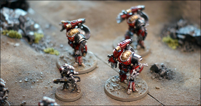 Une unité de Castellax Battle-Automata du Mechanicum sur la table récréant le massacre d'Istvaan V