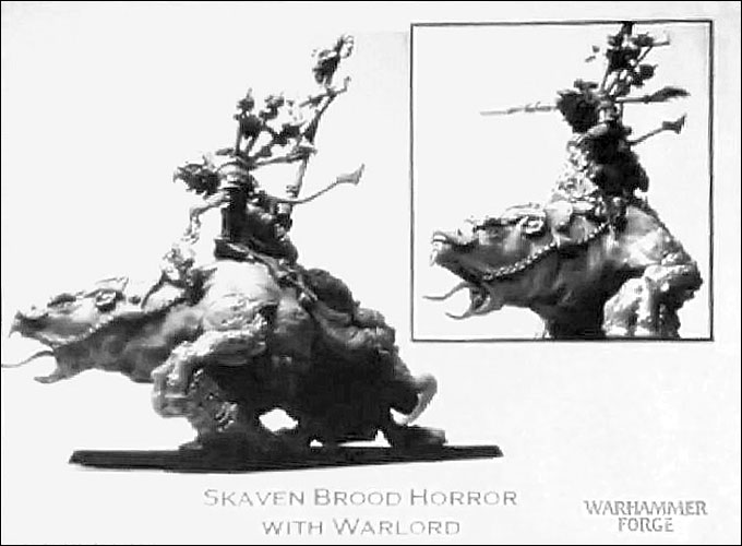 Brood Horror mountée par un seigneur de guerre skaven. 